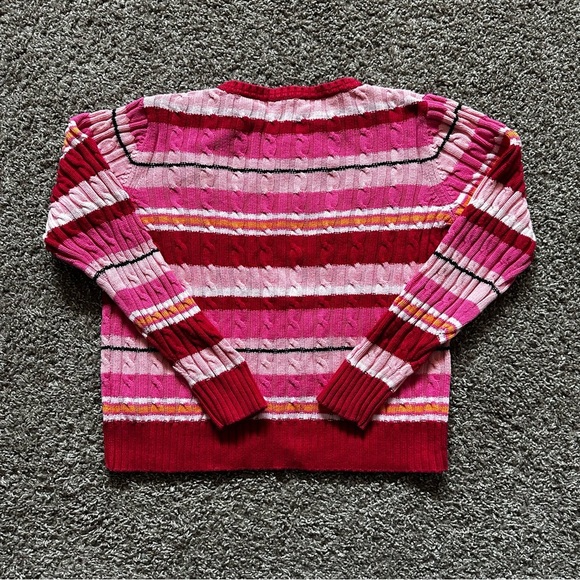 2000s Y2K Liz Claiborne Pink Striped Embroidered Cable Knit Sweater Size XS - Picture 5 of 7
